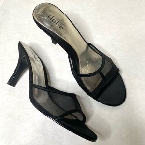 Vintage Black Leather & Mesh Heels Slip-On